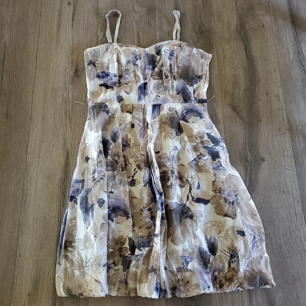 Floral Sleeveless Dress in Cream and Brown - Picture 1 of 3